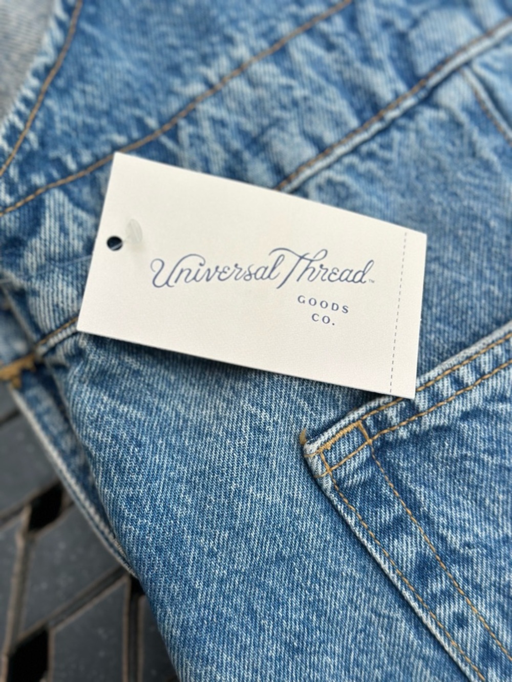 Universal Thread Blue Denim Distressed Overall Shorts Front Back Pockets - Picture 4 of 11
